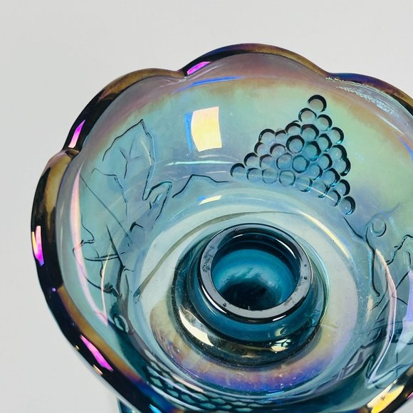 Vintage Indiana Glass Blue Harvest Grape Carnival Glass Candle Holder - Picture 4 of 8